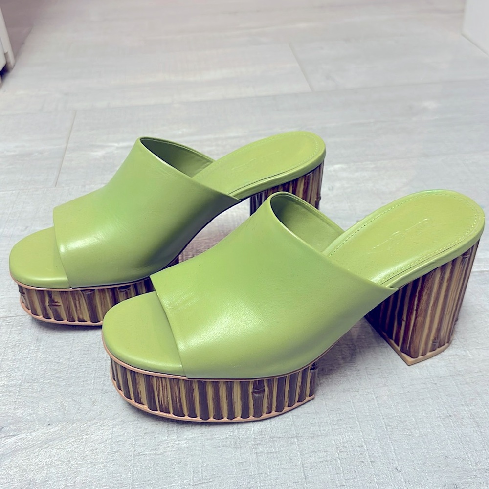 Women's Judith Platform Leather Sandals In Green size 38 (us 8) Bamboo